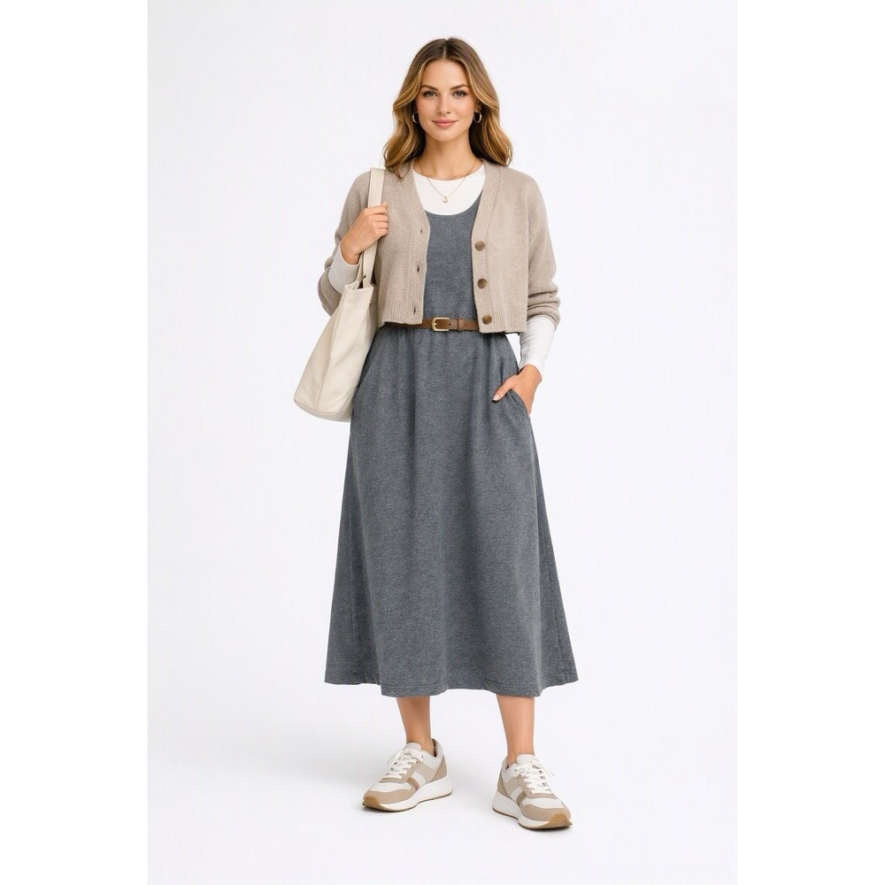 Vintage Eddie Bauer Women's Gray Cotton Jumper Dress PL